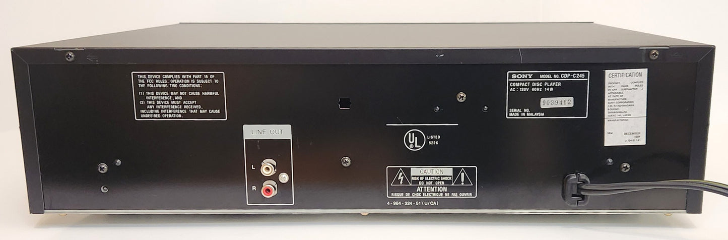 Sony CDP-C245 5-Disc Carousel CD Changer - Rear