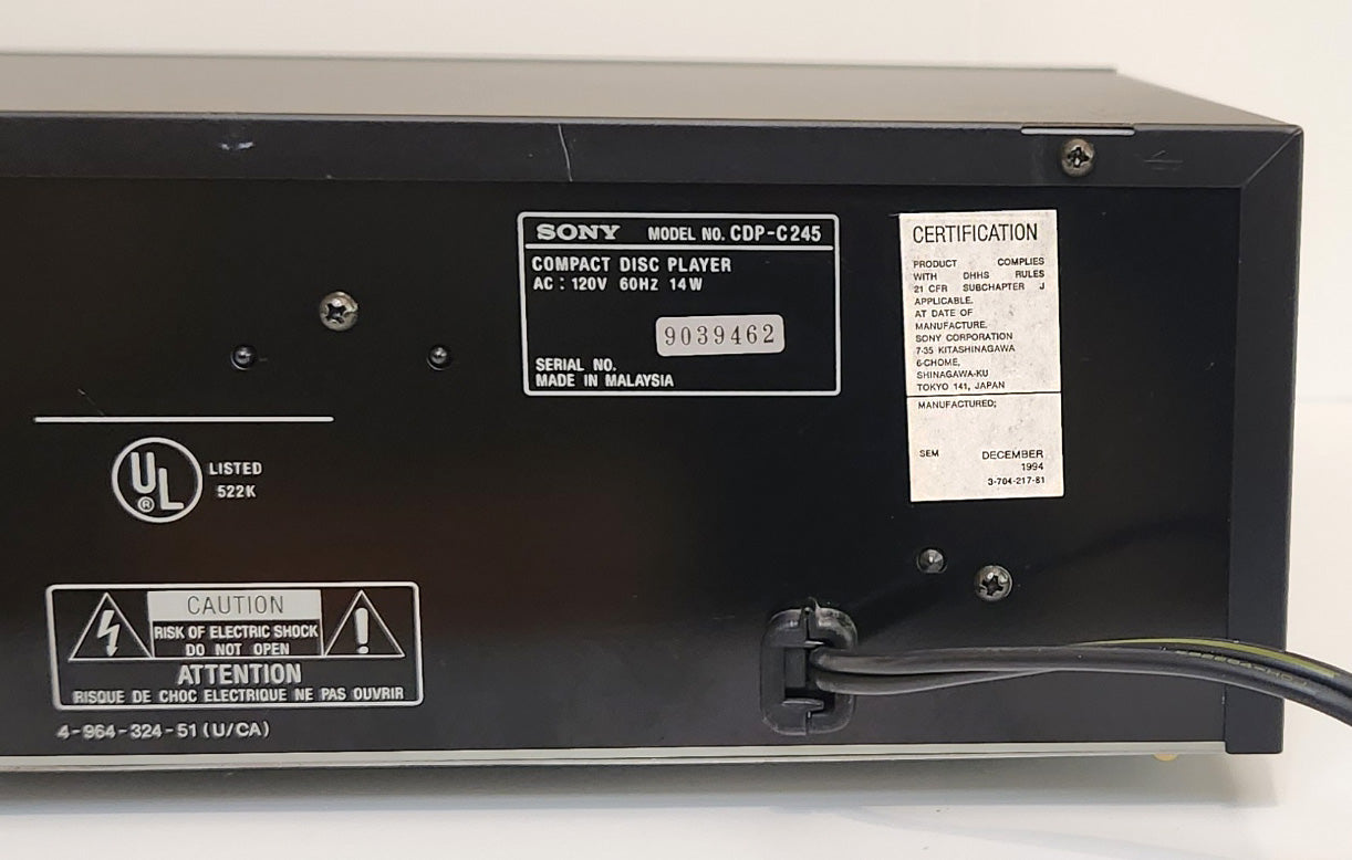 Sony CDP-C245 5-Disc Carousel CD Changer - Label