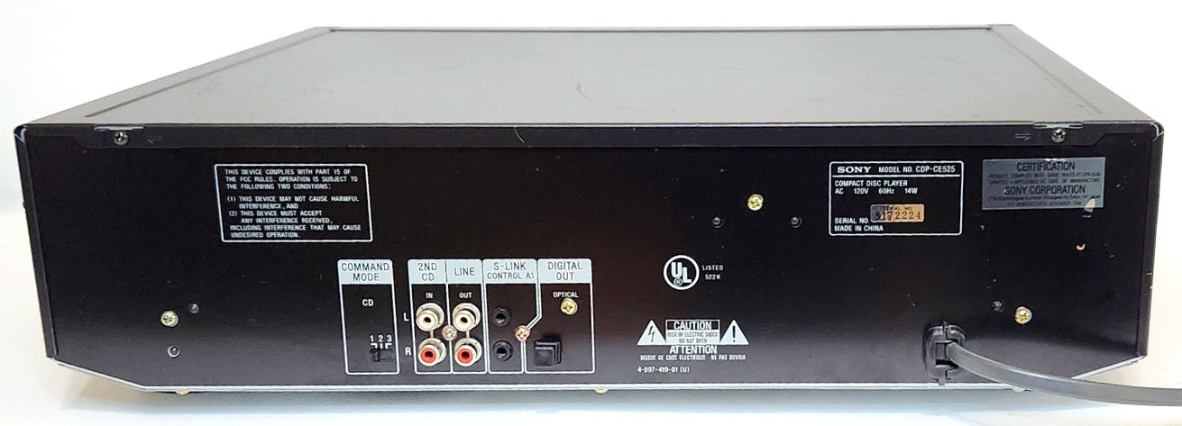 Sony CDP-CE525 5-Disc Carousel CD Changer - Rear
