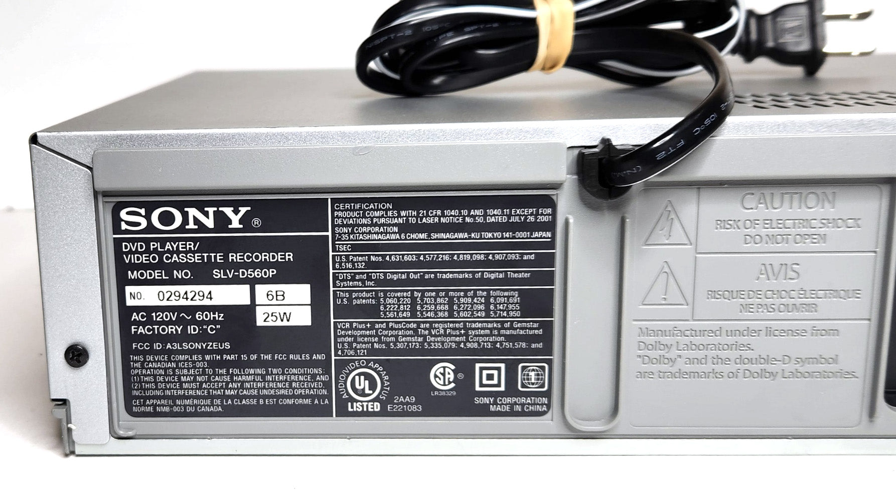 Sony SLV-D560P VCR/DVD Player Combo - Label