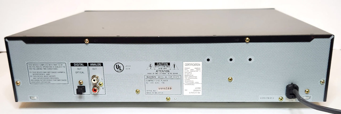 Sony CDP-CE375 5-Disc Carousel CD Changer - Rear