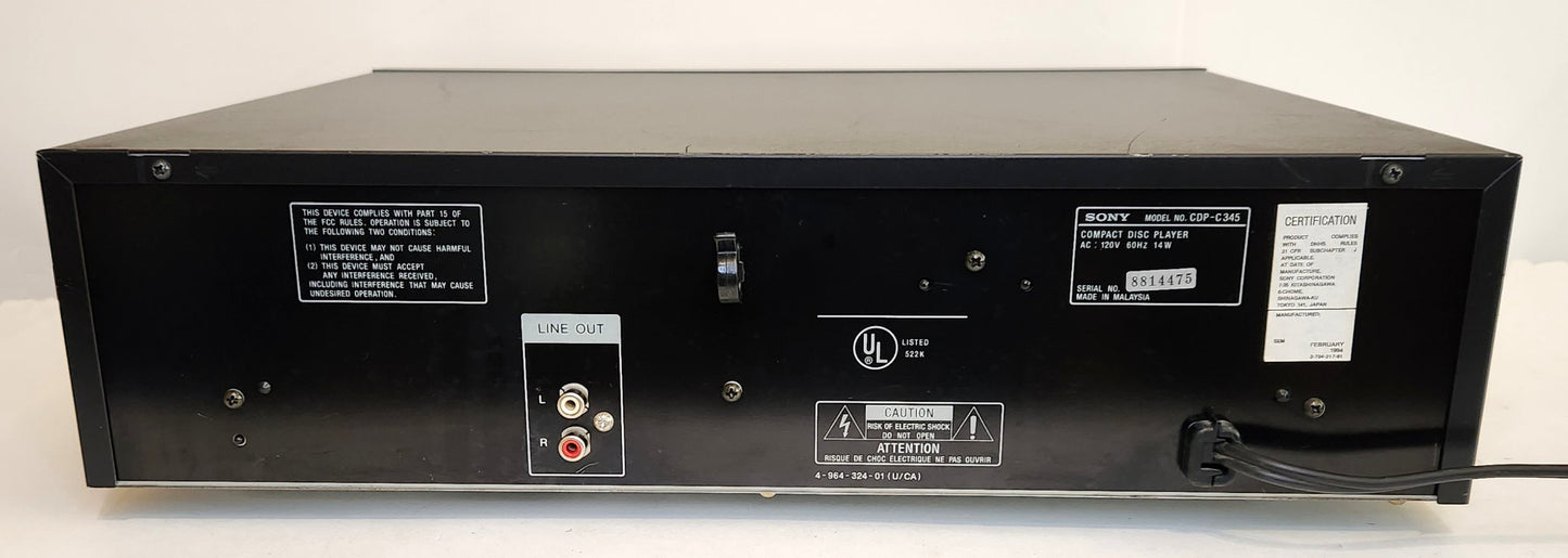 Sony CDP-C345 5-Disc Carousel CD Changer - Rear