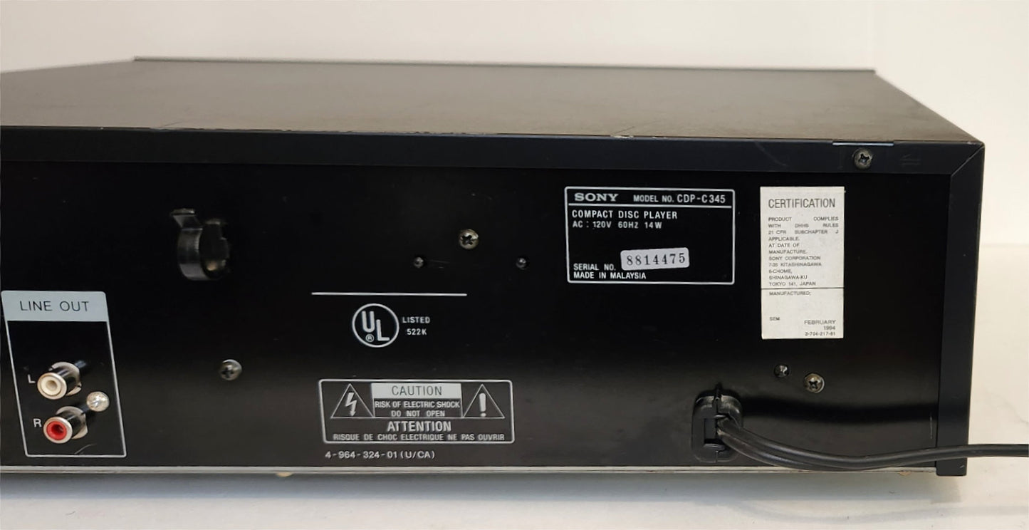Sony CDP-C345 5-Disc Carousel CD Changer -Connection and Label