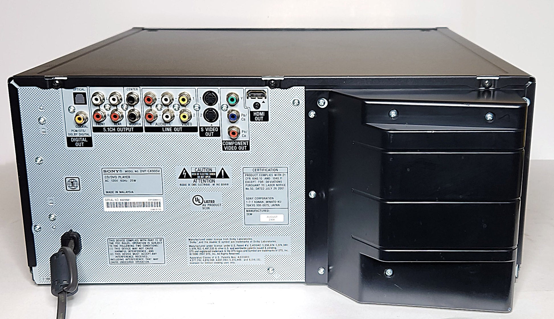 Sony DVP-CX995V MegaStorage 400 DVD/CD Changer with HDMI - Rear