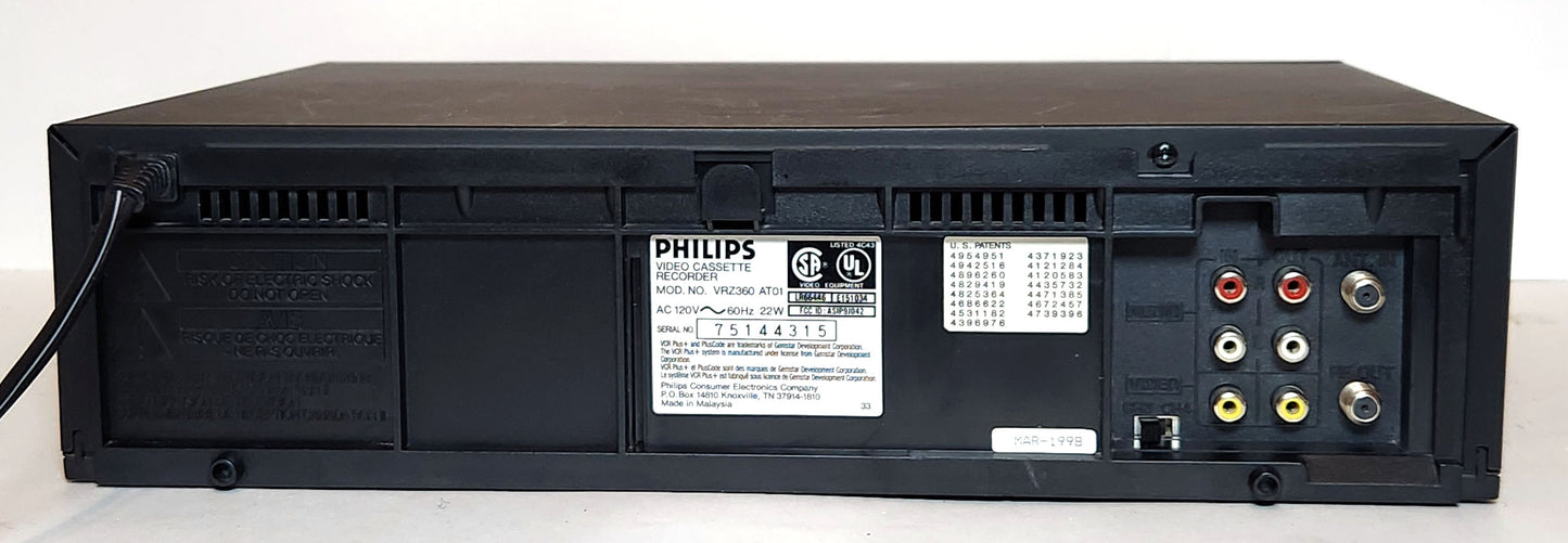 Philips VRZ360AT VCR, 4-Head Hi-Fi Stereo - Rear