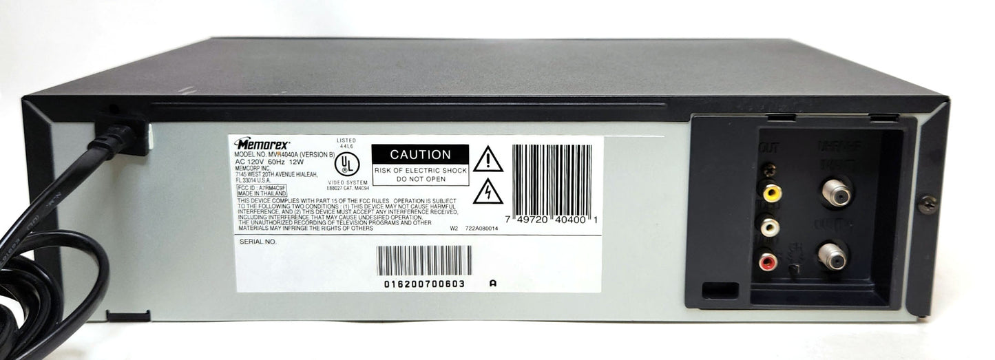 Memorex MVR4040A VCR, 4-Head Hi-Fi Stereo - Rear