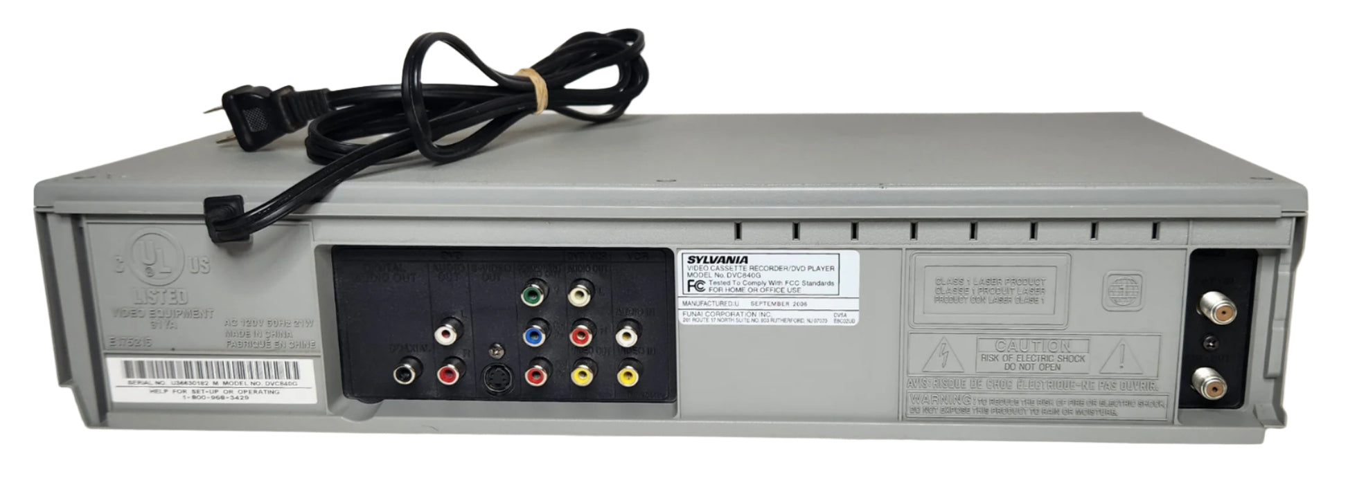 Sylvania DVC840G VCR/DVD Player Combo - Rear