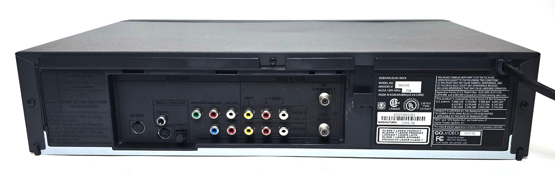 GoVideo DV3130 VCR/DVD Player Combo - Rear