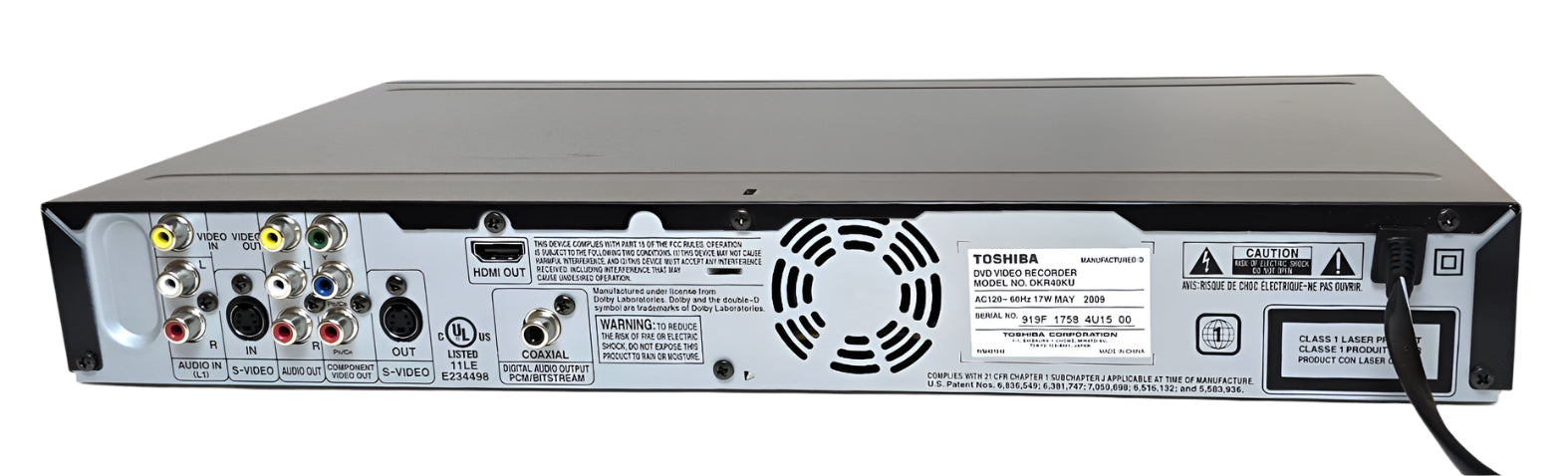Toshiba DKR40KU DVD Recorder - Rear