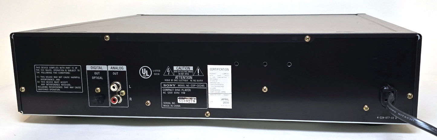 Sony CDP-CE245 5-Disc Carousel CD Changer - Rear