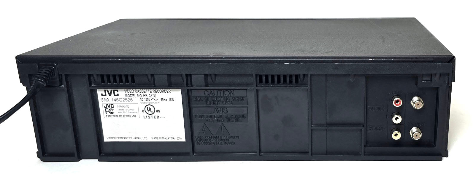 JVC HR-A57U VCR, 4-Head Hi-Fi Stereo - Rear