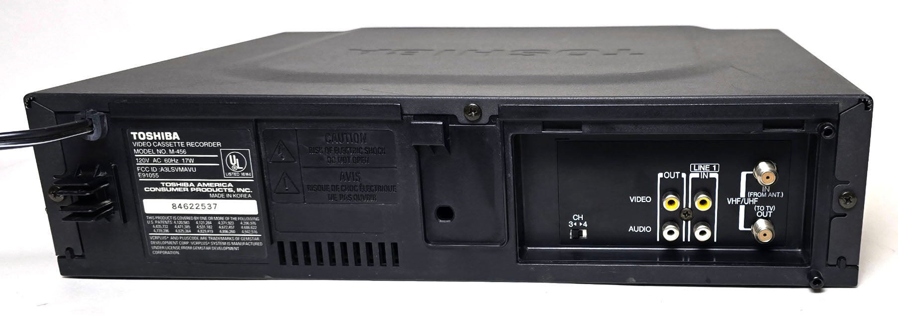 Toshiba M-456 VCR, 4-Head Mono - Rear