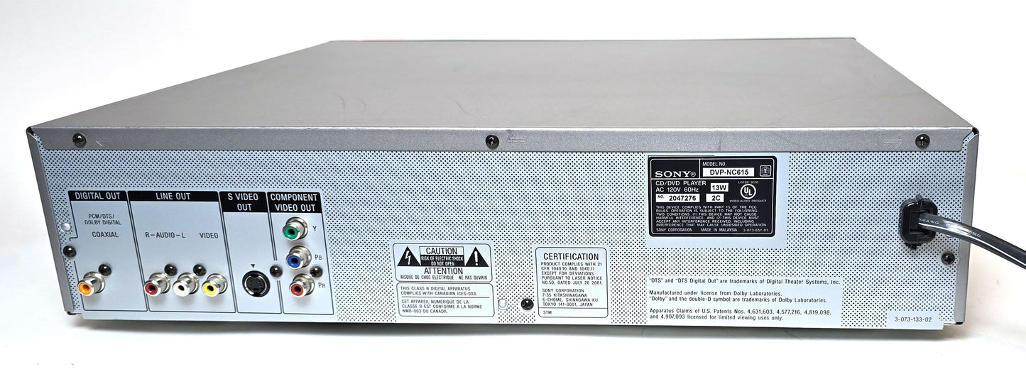 Sony DVP-NC615/S DVD/CD Player, 5 Disc Carousel Changer - Rear