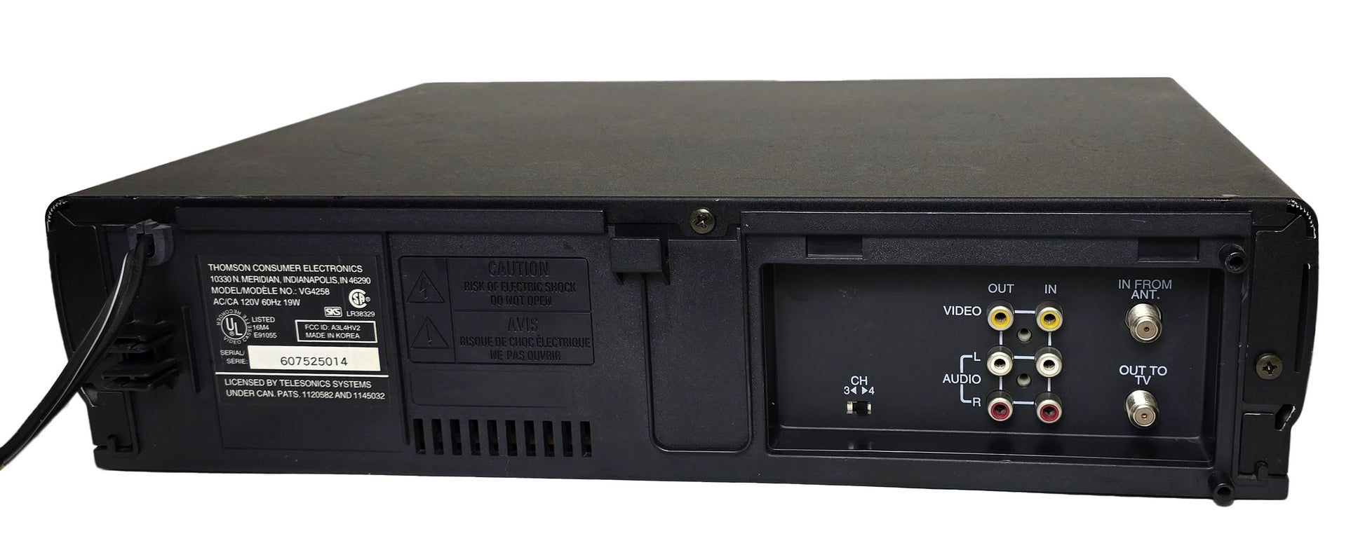 GE VG4258 VCR, 4-Head Hi-Fi Stereo - Rear