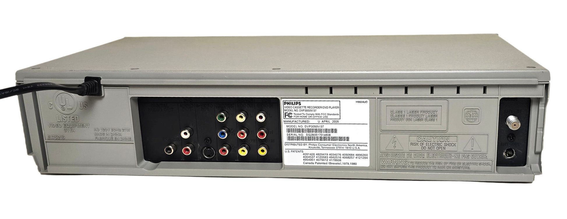 Philips DVP3050V VCR/DVD Player Combo - Rear