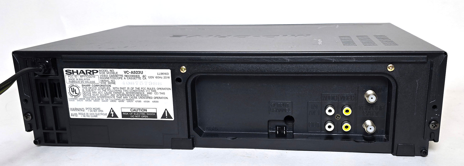 Sharp VC-A523U VCR, 4-Head Mono - Rear
