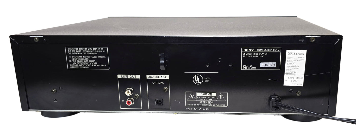 Sony CDP-C545 5-Disc Carousel CD Changer - Rear