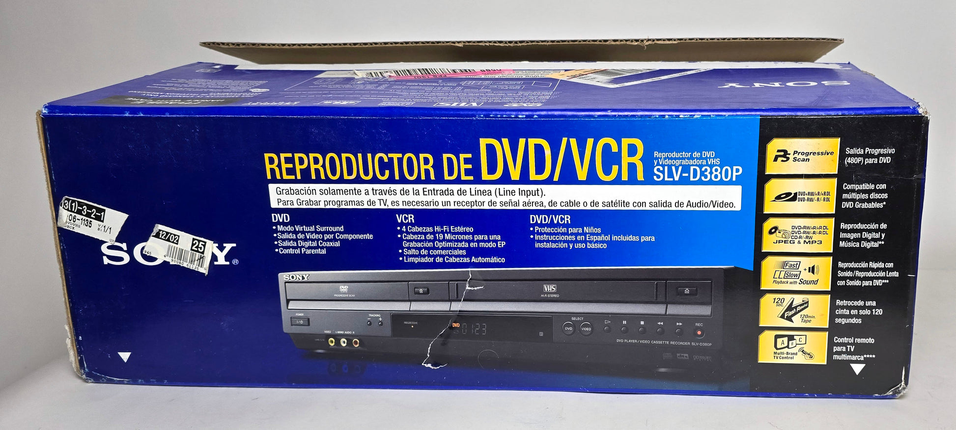 Sony SLV-D380P VCR/DVD Player Combo - New Open Box - Side en Espanol