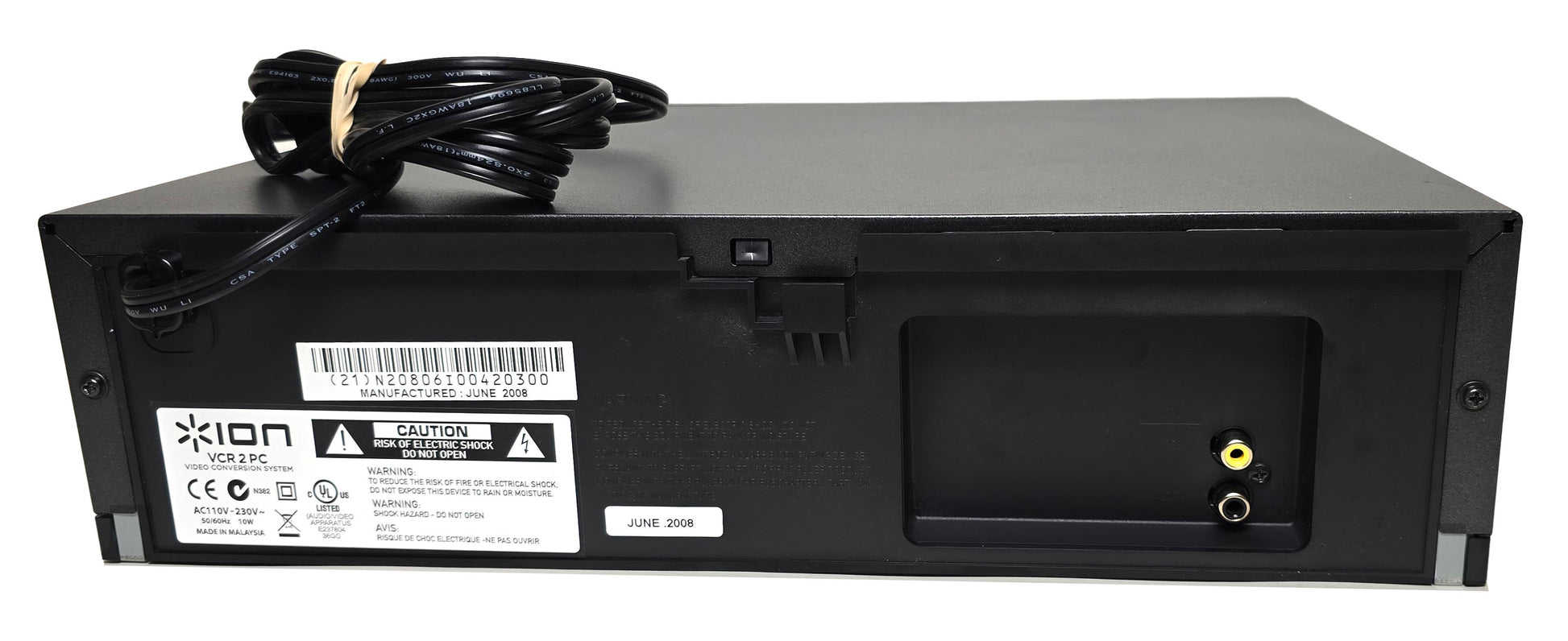ION VCR2PC VHS Player, 4-Head Mono - Rear