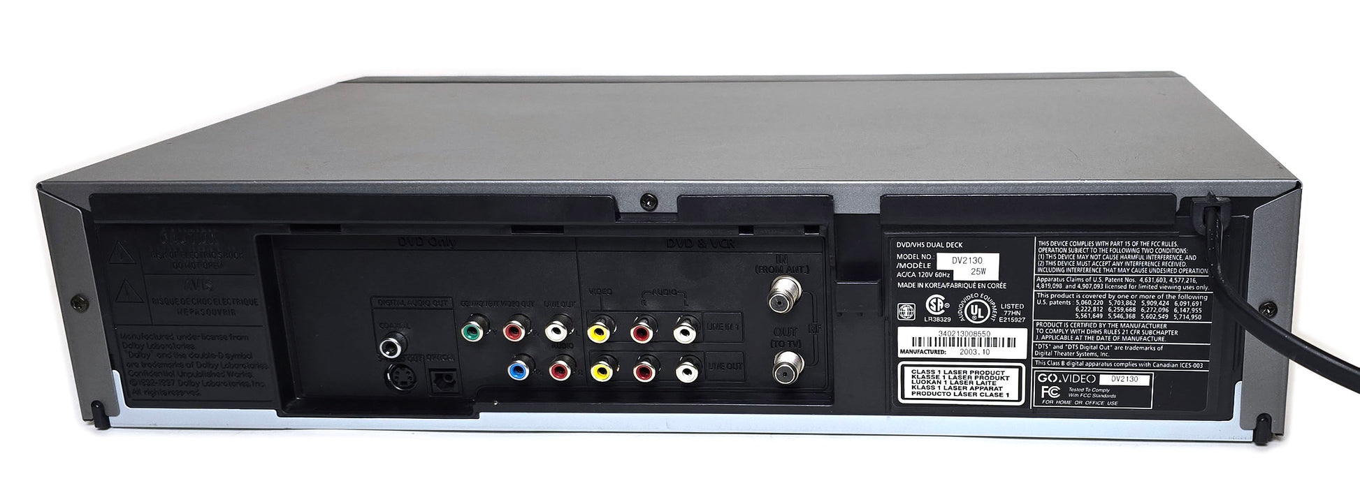 GoVideo DV2130 VCR/DVD Player Combo - Rear
