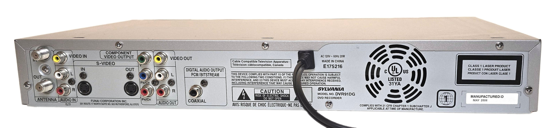 Sylvania DVR91DG DVD Recorder - Rear
