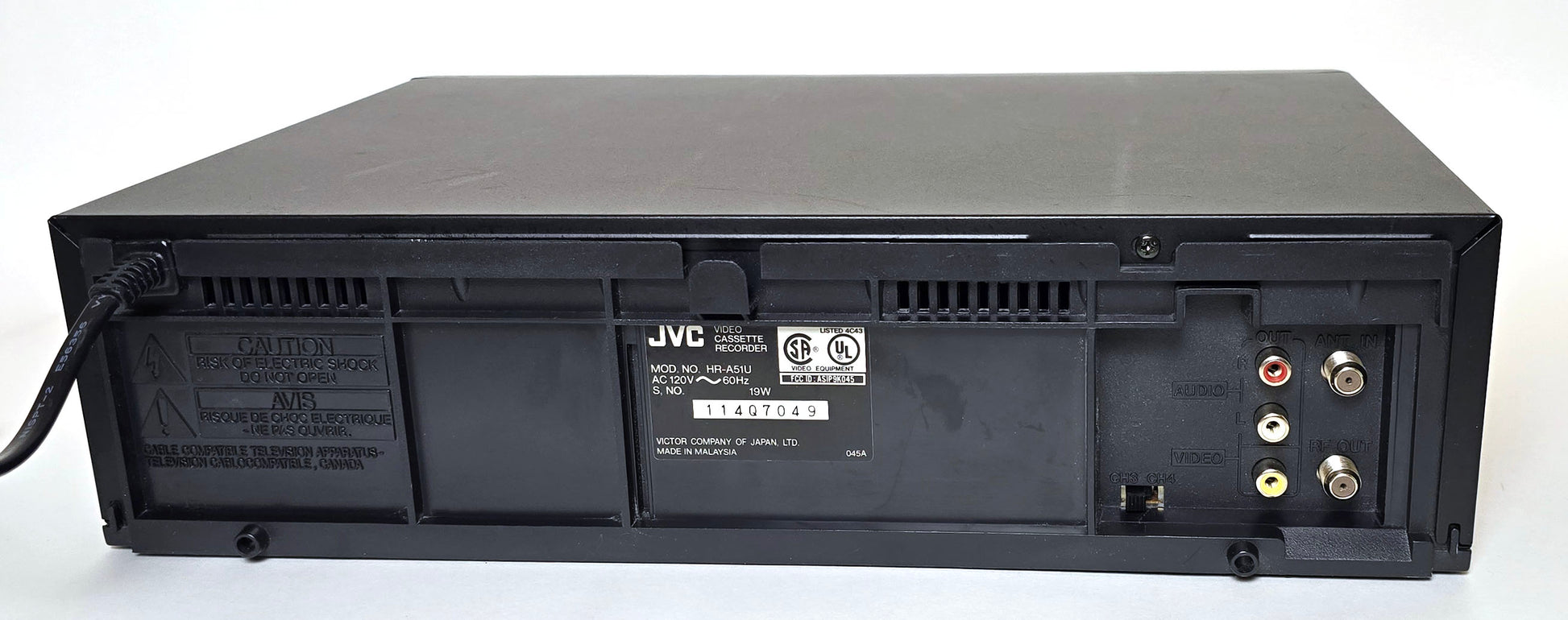 JVC HR-A51U VCR, 4-Head Hi-Fi Stereo - Rear