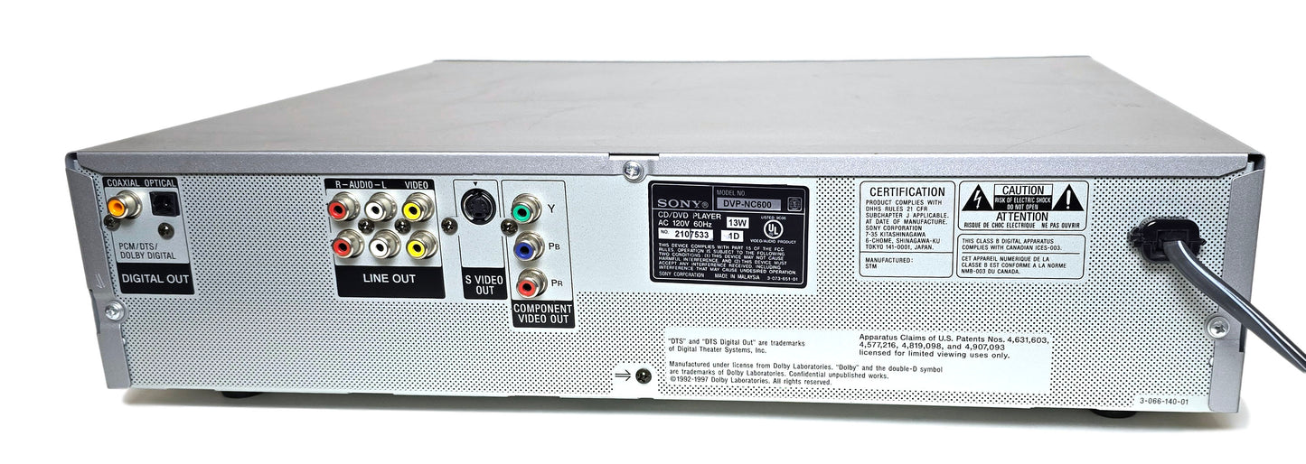 Sony DVP-NC600 DVD/CD Player, 5 Disc Carousel Changer, Silver - Rear