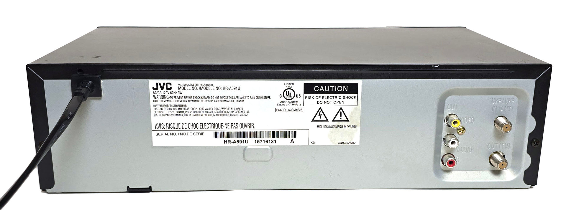 JVC HR-A591U VCR, 4-Head Hi-Fi Stereo - Rear