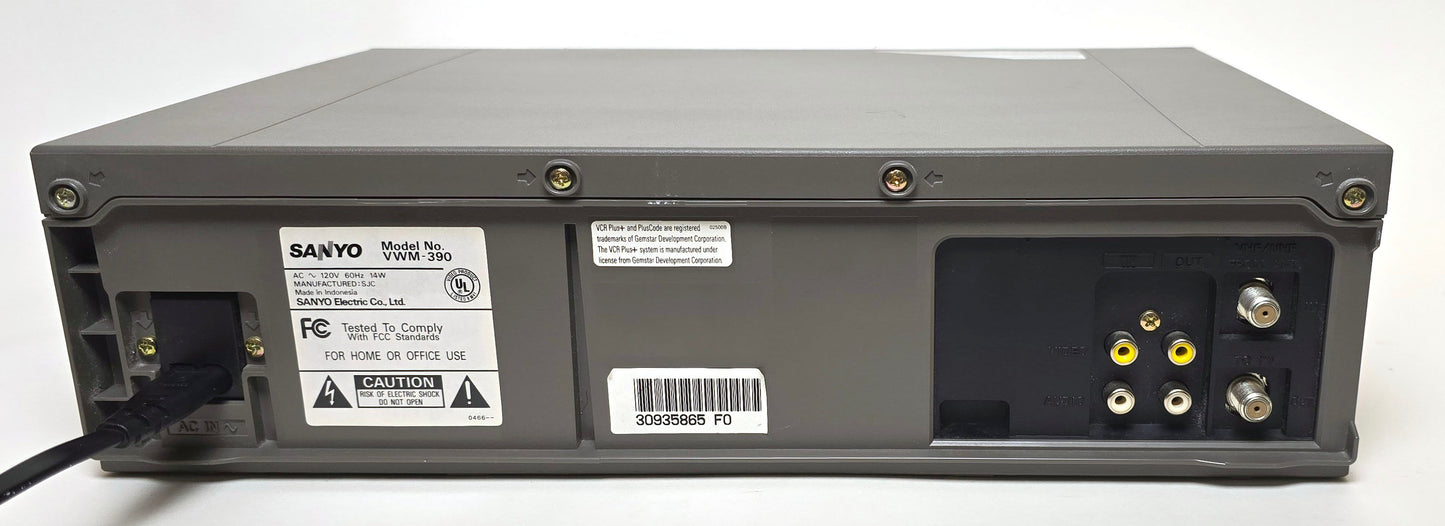 Sanyo VWM-390 VCR, 4-Head Mono - Rear