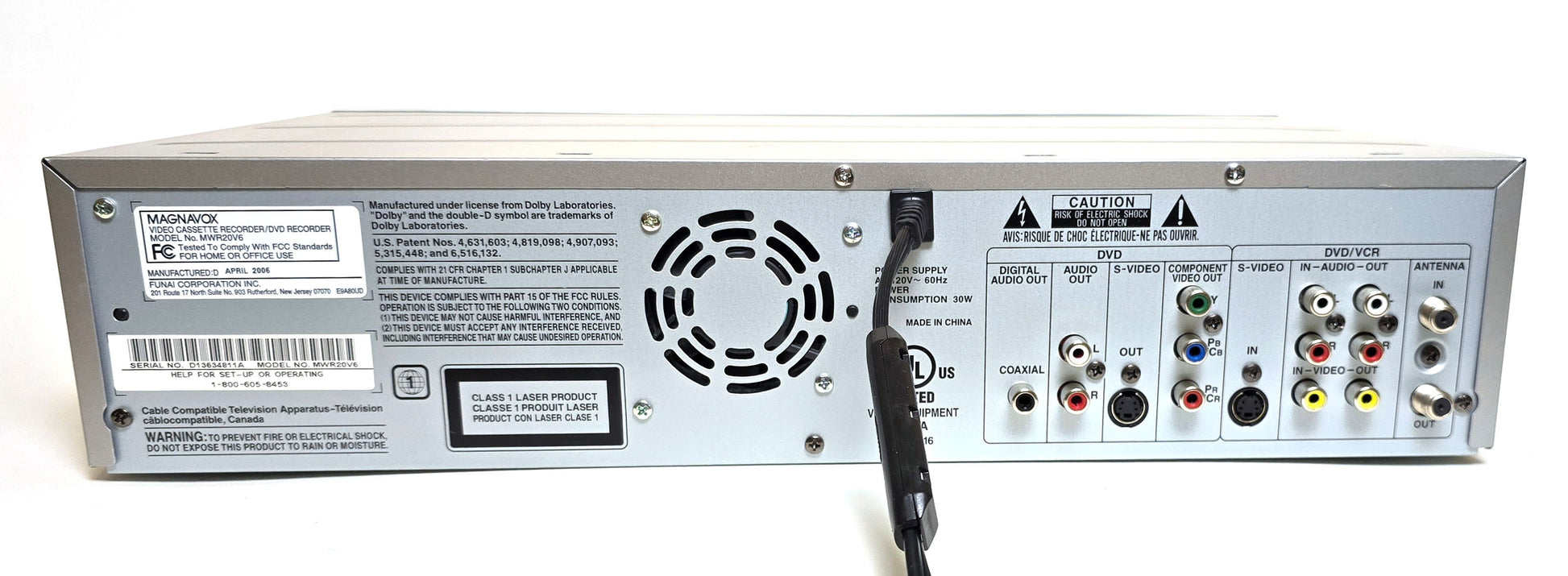 Magnavox MWR20V6 VHS VCR/DVD Recorder Combo - Rear