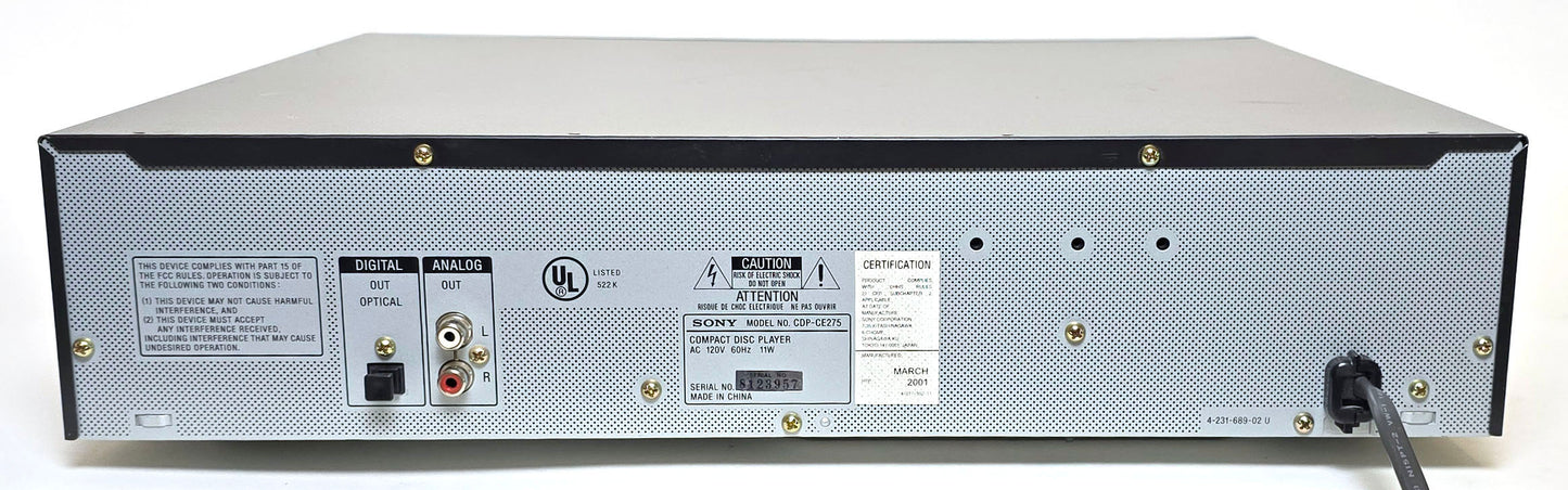 Sony CDP-CE275 5-Disc Carousel CD Changer - Rear