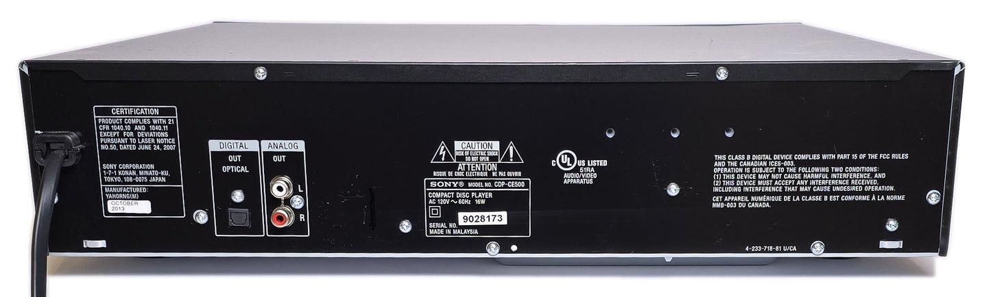 Sony CDP-CE500 5-Disc Carousel CD Changer - Rear