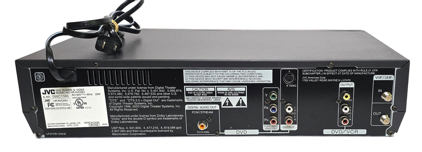 JVC HR-XVC26U VCR/DVD Player Combo - Rear