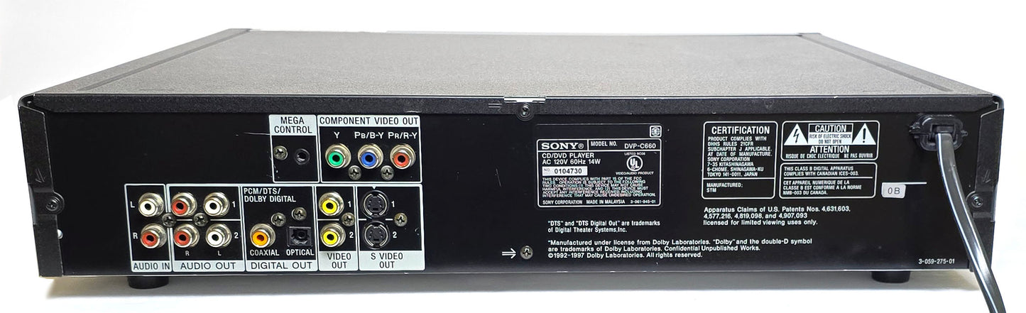 Sony DVP-N660 DVD/CD Player, 5 Disc Carousel Changer - Rear
