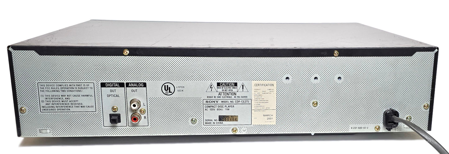 Sony CDP-CE275 5-Disc Carousel CD Changer - Rear