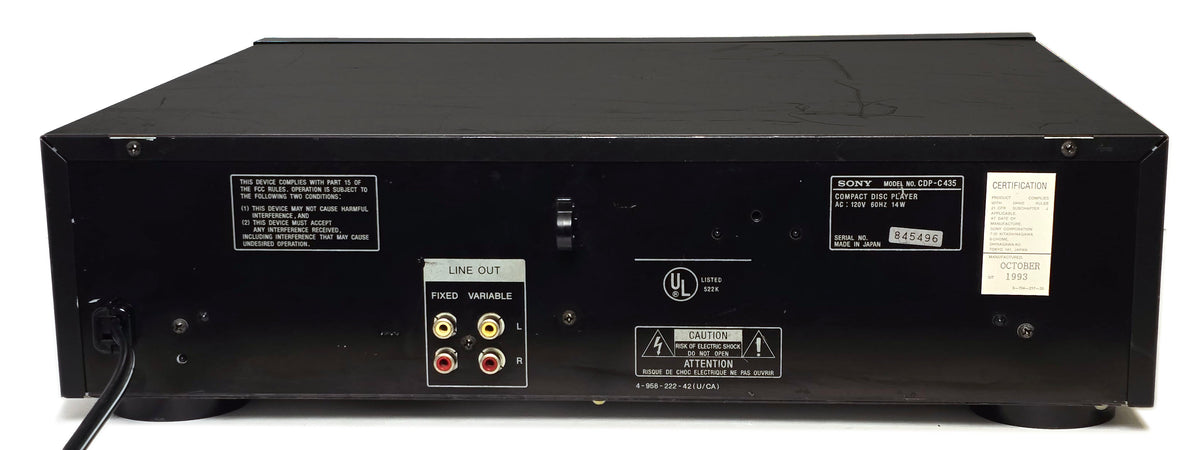 Sony CDP-C435 5-Disc Carousel CD Changer - Rear