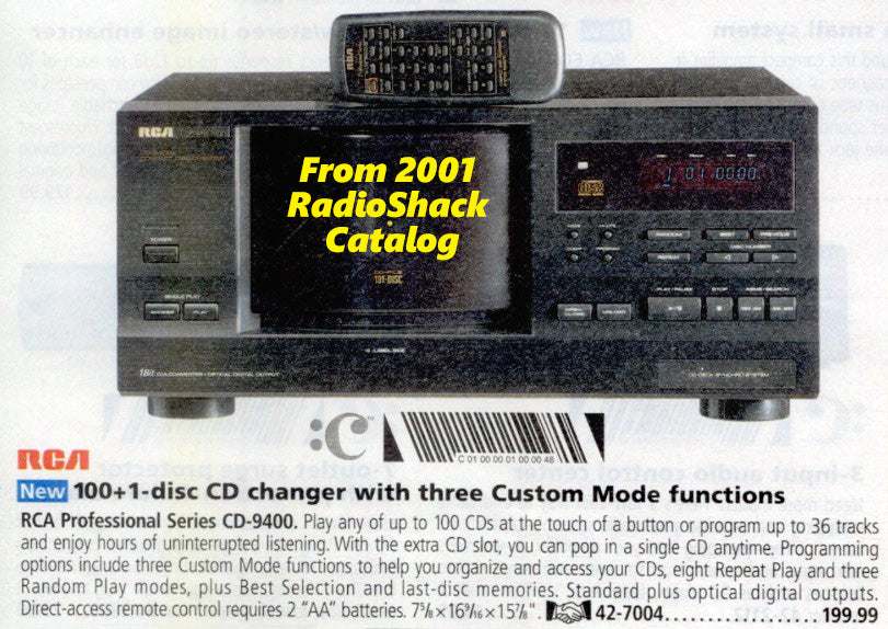 RCA CD-9400 100+1 CD Changer - RadioShack Catalog Ad