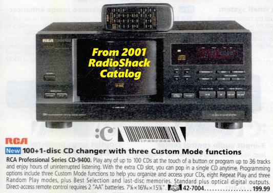 RCA CD-9400 100+1 CD Changer - RadioShack Catalog Ad