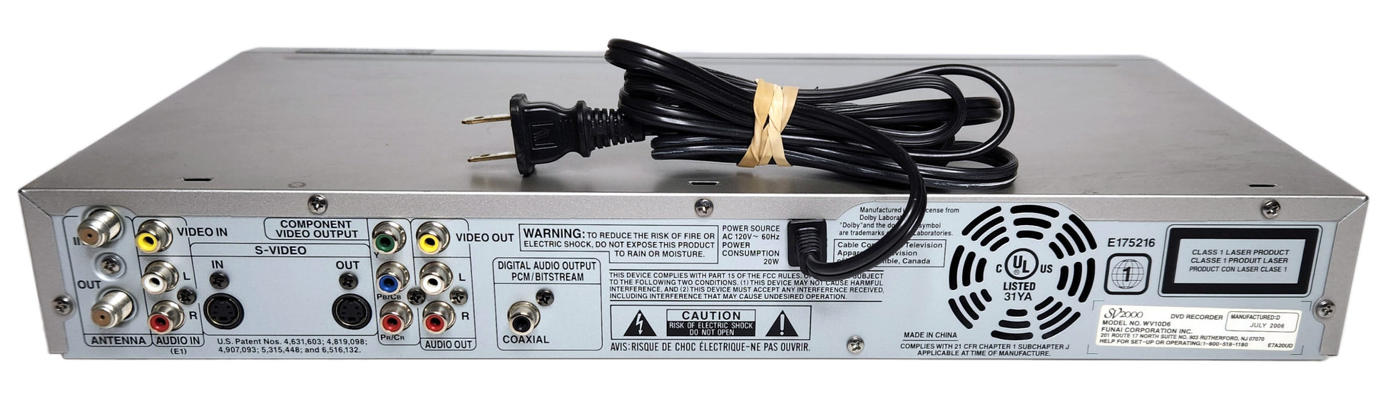 SV2000 WV10D6 DVD Recorder - Rear