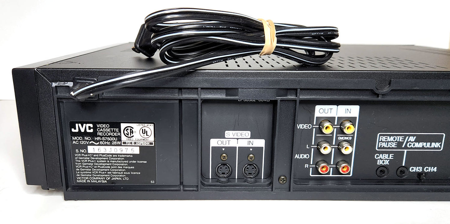 JVC HR-S7500U VCR, 4-Head Hi-Fi Stereo, Super VHS - Label and Connections