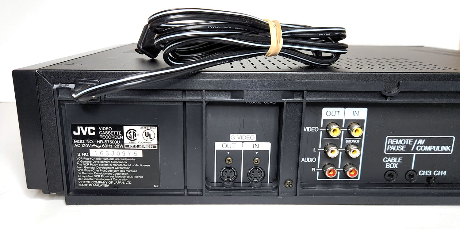 JVC HR-S7500U VCR, 4-Head Hi-Fi Stereo, Super VHS - Label and Connections