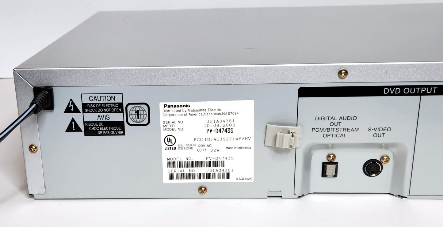Panasonic PV-D4743S Omnivision VCR/DVD Player Combo - Label
