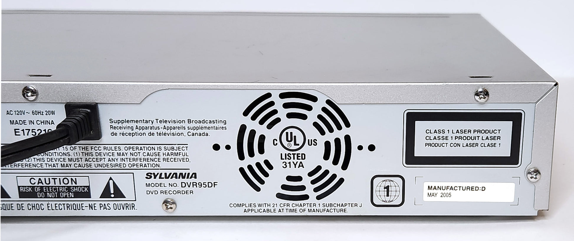 Sylvania DVR95DF DVD Recorder - Label