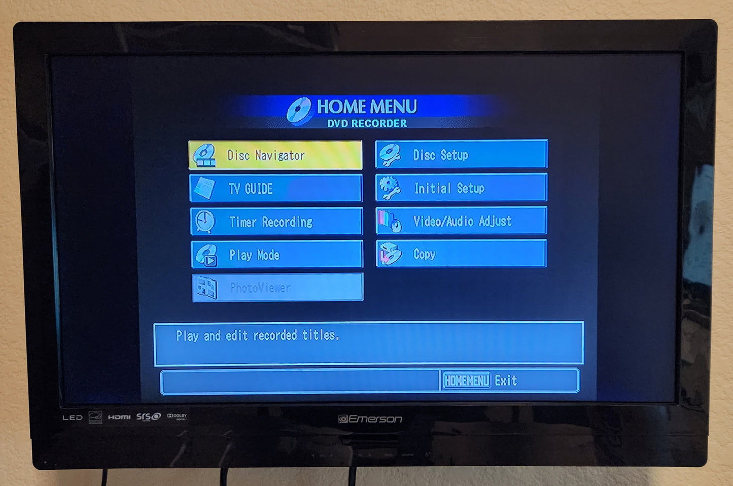 Pioneer DVR-633H-S DVD/HDD Hard Disk Recorder - Home Menu