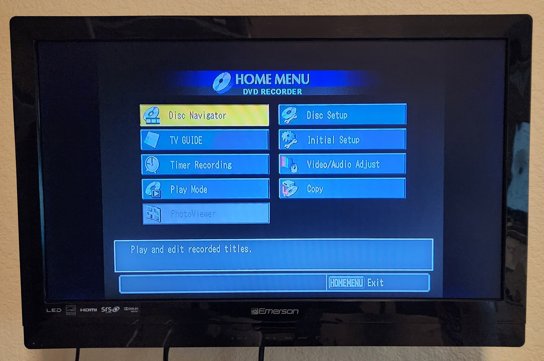 Pioneer DVR-633H-S DVD/HDD Hard Disk Recorder - Home Menu