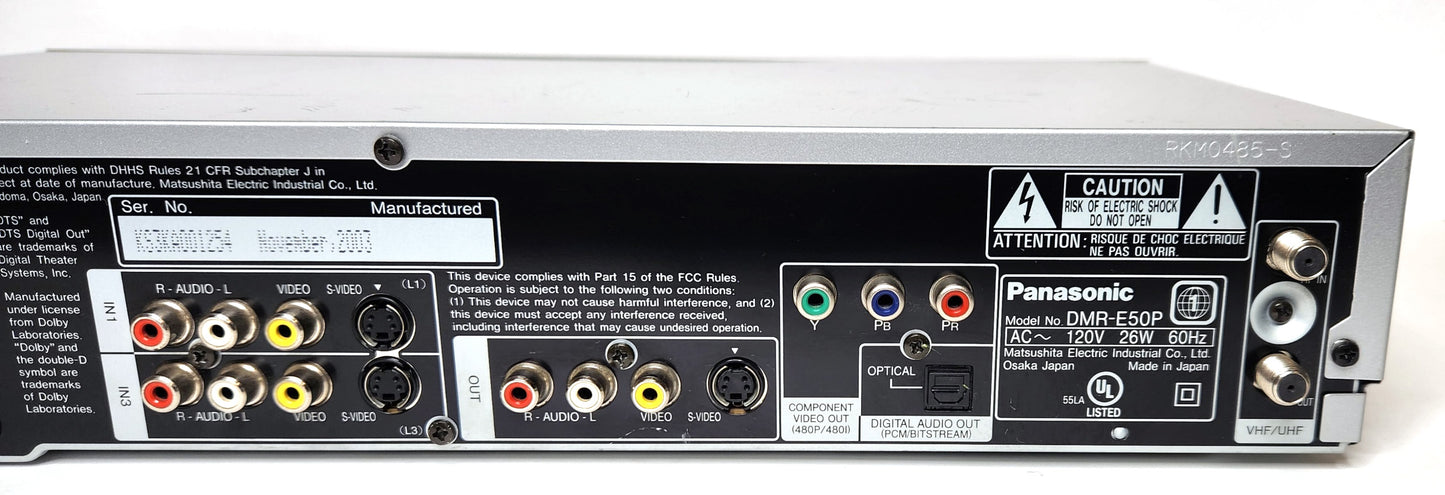 Panasonic DMR-E50 DVD Recorder - Connections and Label