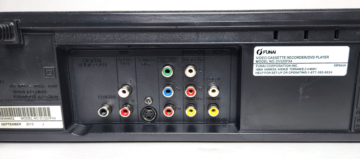 Funai DV220FX4 VCR/DVD Player Combo - Connections and Label