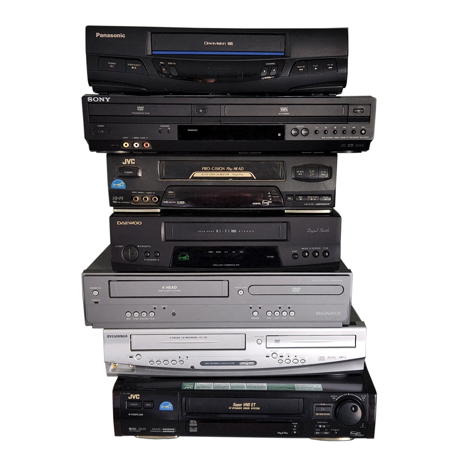 Stack of VCR and VCR/DVD Combos