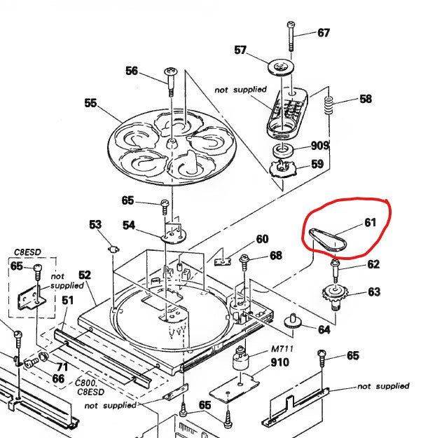 Replacement Belt Kit for Sony 5-Disc CD Changers 1989-1991 - Carousel Diagram
