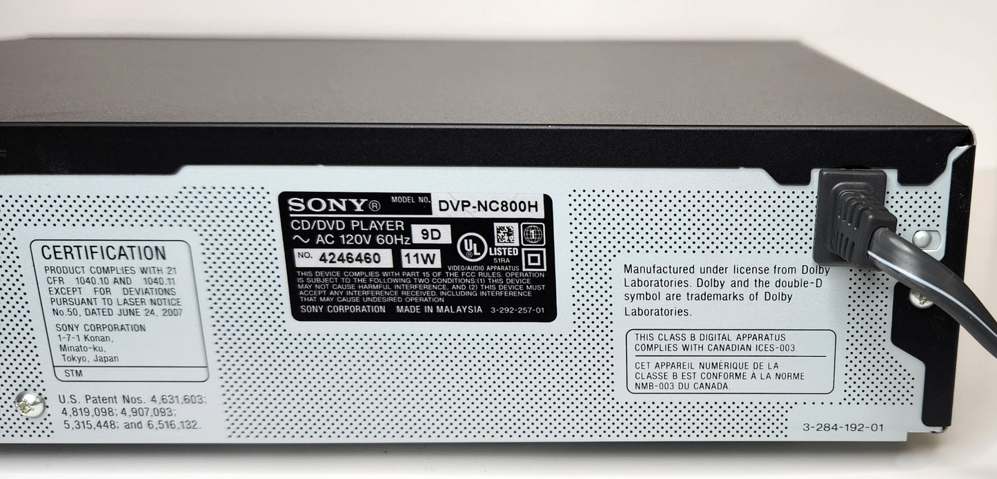 Sony DVP-NC800H DVD/CD Player, 5 Disc Carousel Changer, HDMI - Label